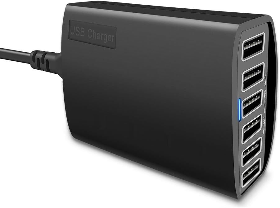 60W 6-Port USB Desktop Charger Station - Fast Charging Hub for iPhone 15/14/13, iPad Air, Samsung Galaxy, Tablets & More - Perfect for Home, Office & Travel Use
