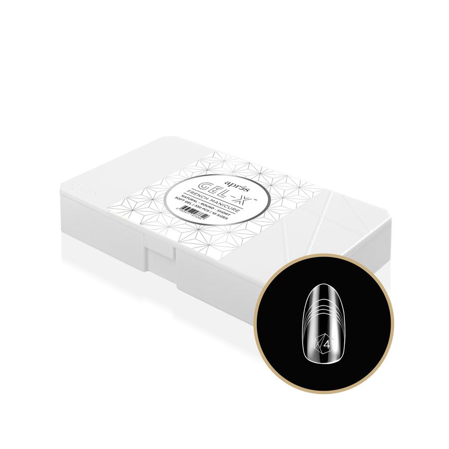 Apres Gel X French Manicure Tips 330pc - Natural Short Round Fake Nails for DIY Manicure at Home, Salon & Special Occasions