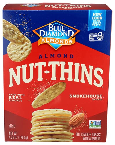 Blue Diamond Nut-Thins Almond Nut & Rice Cracker Snacks - Smokehouse Flavor, 4.25 oz (Pack of 6) | Gluten-Free, Healthy Snacks for Office, Travel & Parties