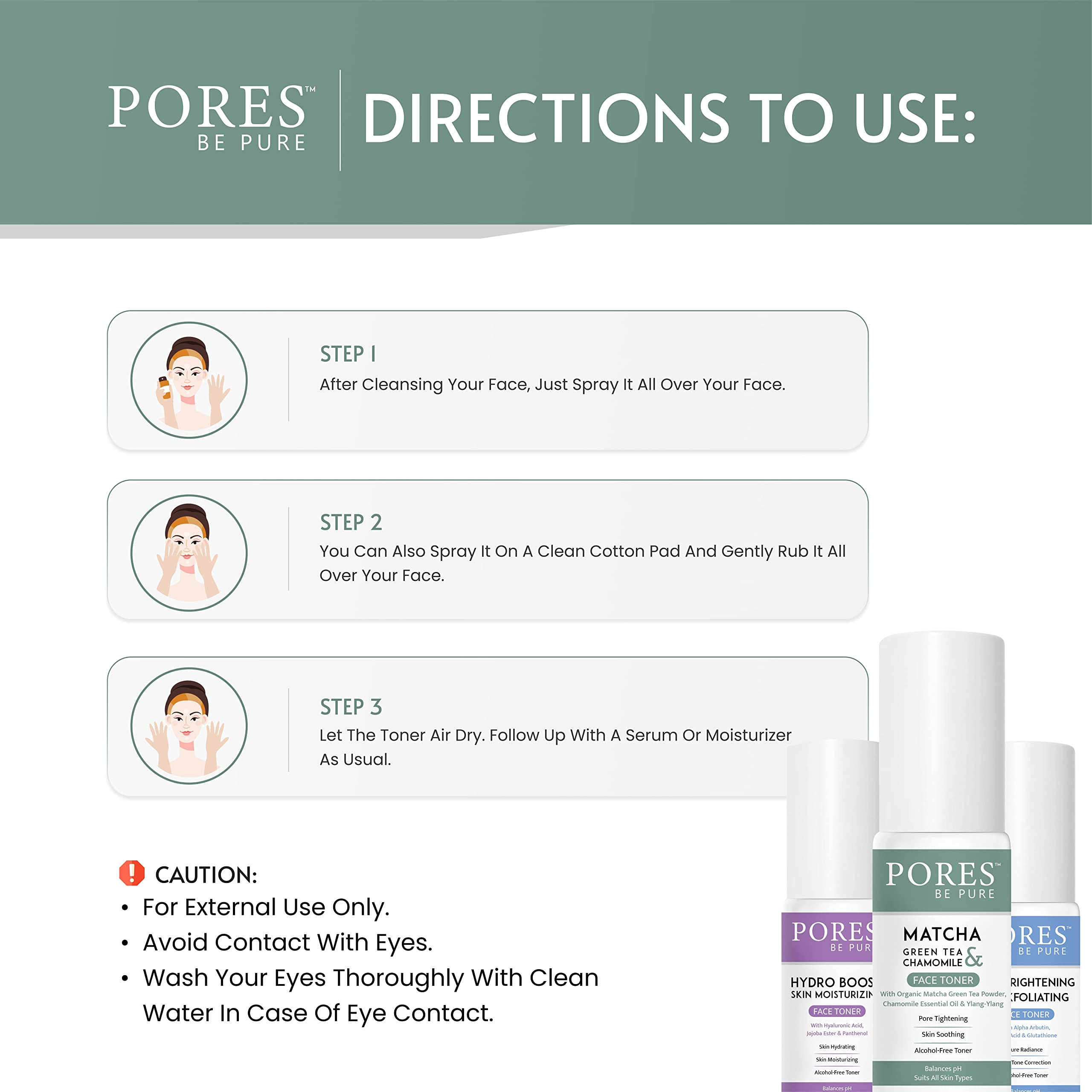 PORES Be Pure Green Tea Face Toner for Oily & Acne-Prone Skin | Alcohol-Free, Oil Control & Pore Minimizer | Gentle Exfoliating Toner for Clear Skin | Men & Women | 100mL | Perfect for Daily Skincare Routine & Post-Workout Refresh