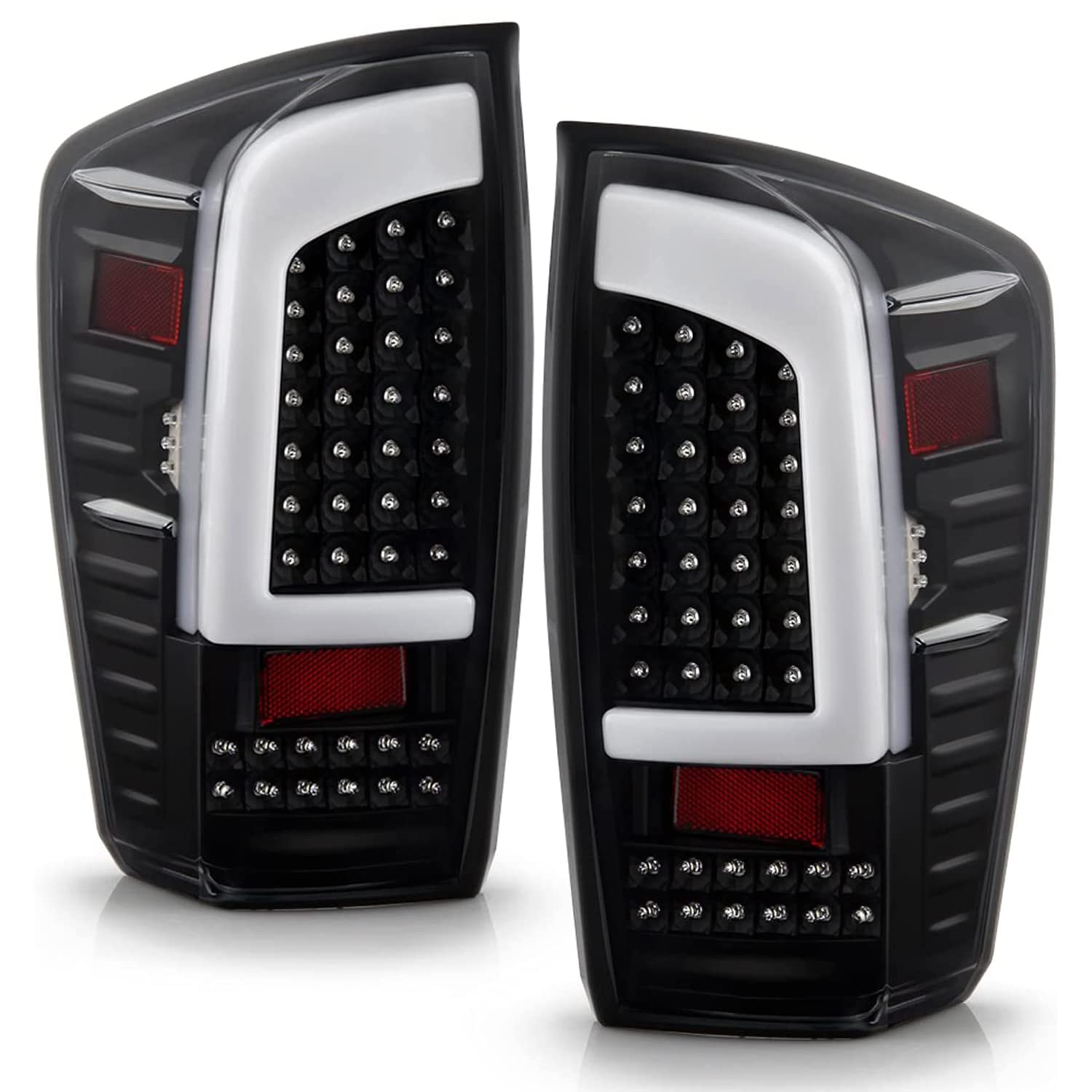 AKKON Black LED Tail Lights for 2016-2022 Toyota Tacoma Pickup - Pair with C-Tube Design, Parking, Brake & Reverse Lamps | Upgrade Your Truck's Style & Visibility for Night Driving and Off-Road Adventures
