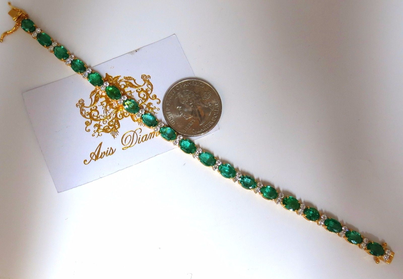 14.26ct Vivid Green Natural Emerald & Diamond Tennis Bracelet in 14K Gold - Perfect for Weddings, Parties & Special Occasions