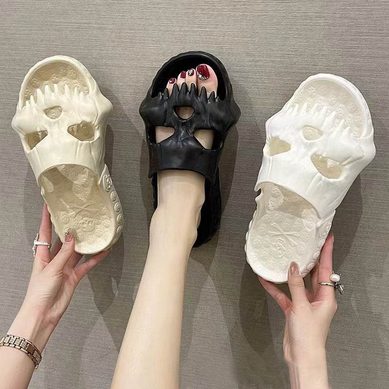 Spooky Halloween Skull Slides for Adults - Comfortable Gothic Slippers for Costume Parties, Haunted Houses & Halloween Decor