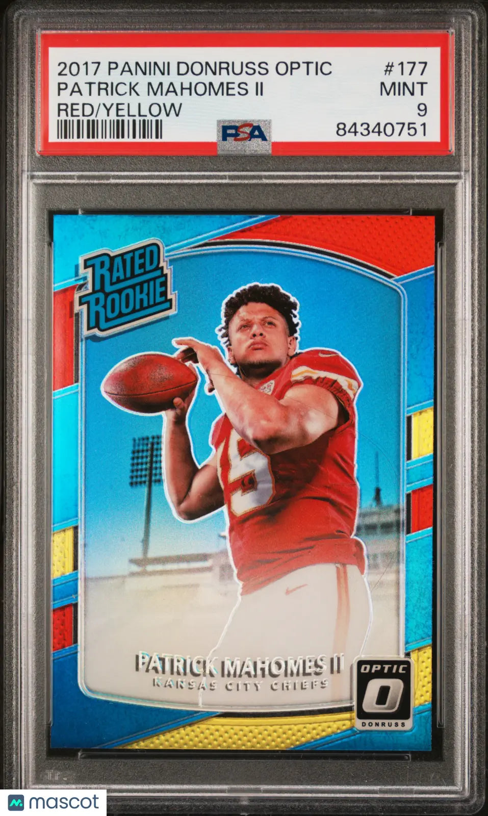 2017 Panini Donruss Optic Red/Yellow Patrick Mahomes II Rated Rookie PSA 9 #177 Football Trading Card - Perfect for NFL Collectors, Sports Memorabilia Enthusiasts, and Investment Collectibles