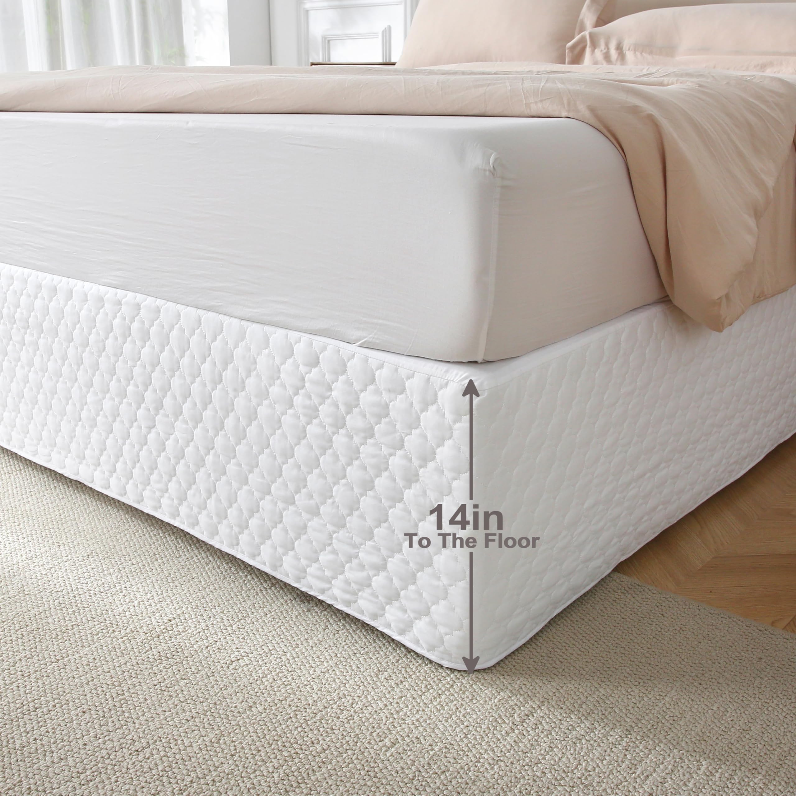 Queen Size White Bed Skirt - 14-Inch Drop Wrinkle-Free Box Spring Cover with Wrap-Around Design | Fade-Resistant & Easy Fit (White Lantern Flower) for Bedroom Decor, Guest Room & Master Bedroom Styling