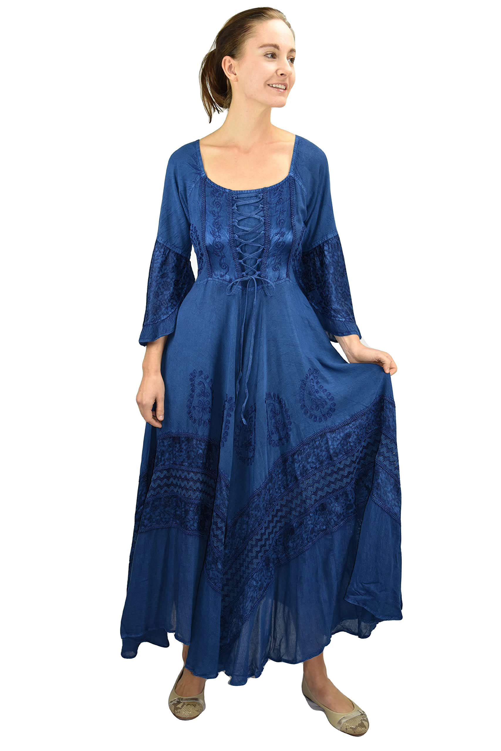 Elegant Victorian Women's 3/4 Bell Sleeve Corset Dress with Flared Skirt - Medieval Formal Gown for Renaissance Fairs, Weddings & Historical Reenactments