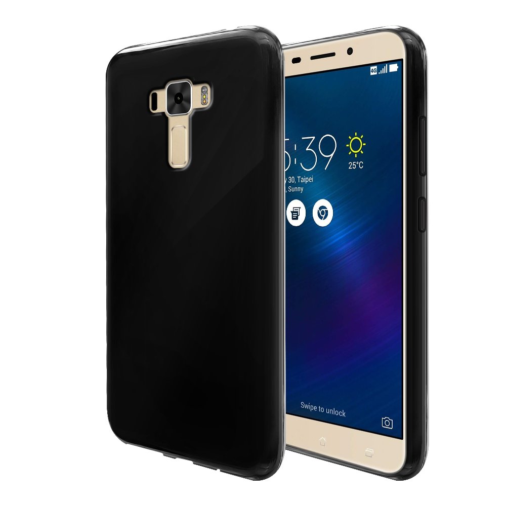 FINCIBO Flexible TPU Silicone Case for Asus ZenFone 3 Laser ZC551KL 5.5 Inch - Shockproof Soft Gel Skin Protector Cover (Black) - Perfect for Daily Use, Work & Outdoor Activities