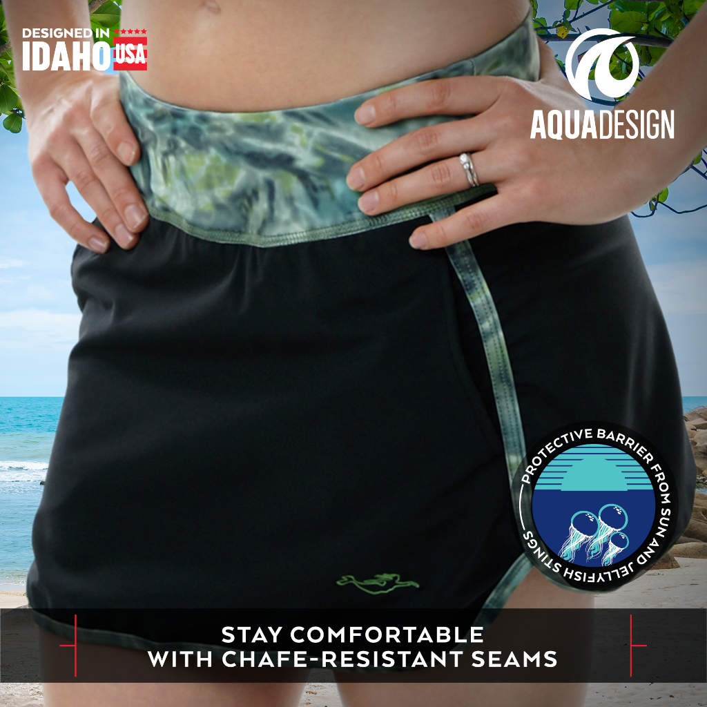 Women's UPF 50+ Tennis Golf Swim Skort with Aqua Design - Perfect for Sports, Beach & Outdoor Activities