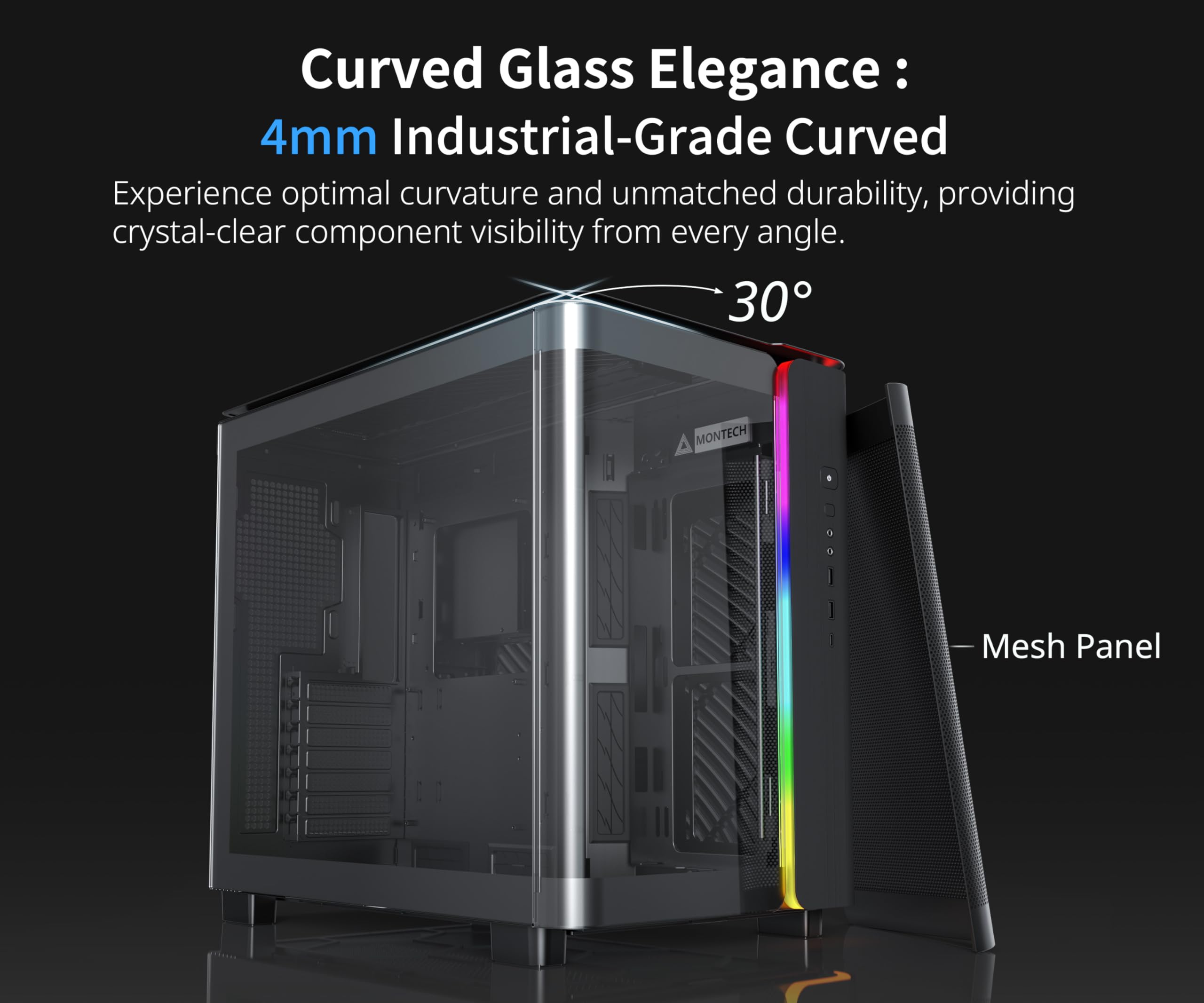 Montech KING 95 Black Mid-Tower PC Case with Tempered Glass & ARGB Lighting - Perfect for Gaming Rigs and High-Performance Builds