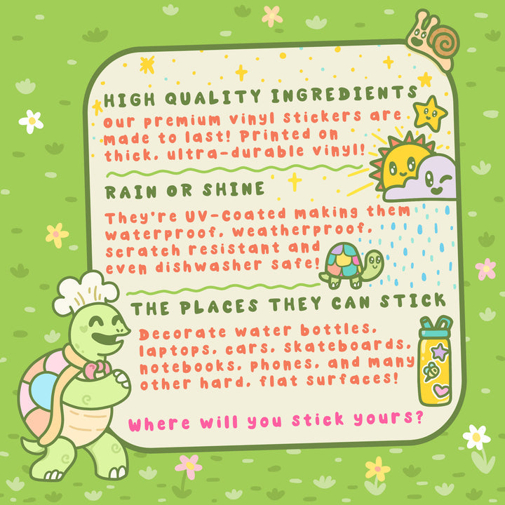 Herbivore Turtle Sticker - Eco-Friendly Vinyl Decal for Laptops, Water Bottles & DIY Crafts | Cute Animal-Themed Gift for Kids & Adults