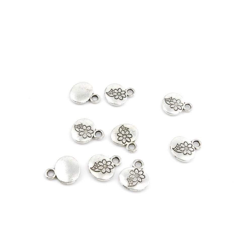 Antique Silver Tone Jewelry Making Charms Bulk Wholesale - Ancient Style Flower Pendant Findings for DIY Necklace, Bracelet & Craft Projects (94138) - Perfect for Handmade Jewelry, Scrapbooking & Gift Making