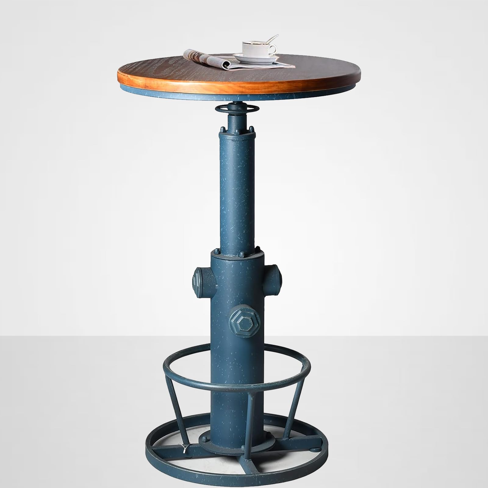 Vintage Industrial High Pub Table - Adjustable Height 38.6-44.4 Inch, Farmhouse Bistro Bar Table with Fire Hydrant Design, Round Coffee & Dining Table for 2-3 People - Perfect for Kitchen, Bar, Cafe and Small Space Dining Areas