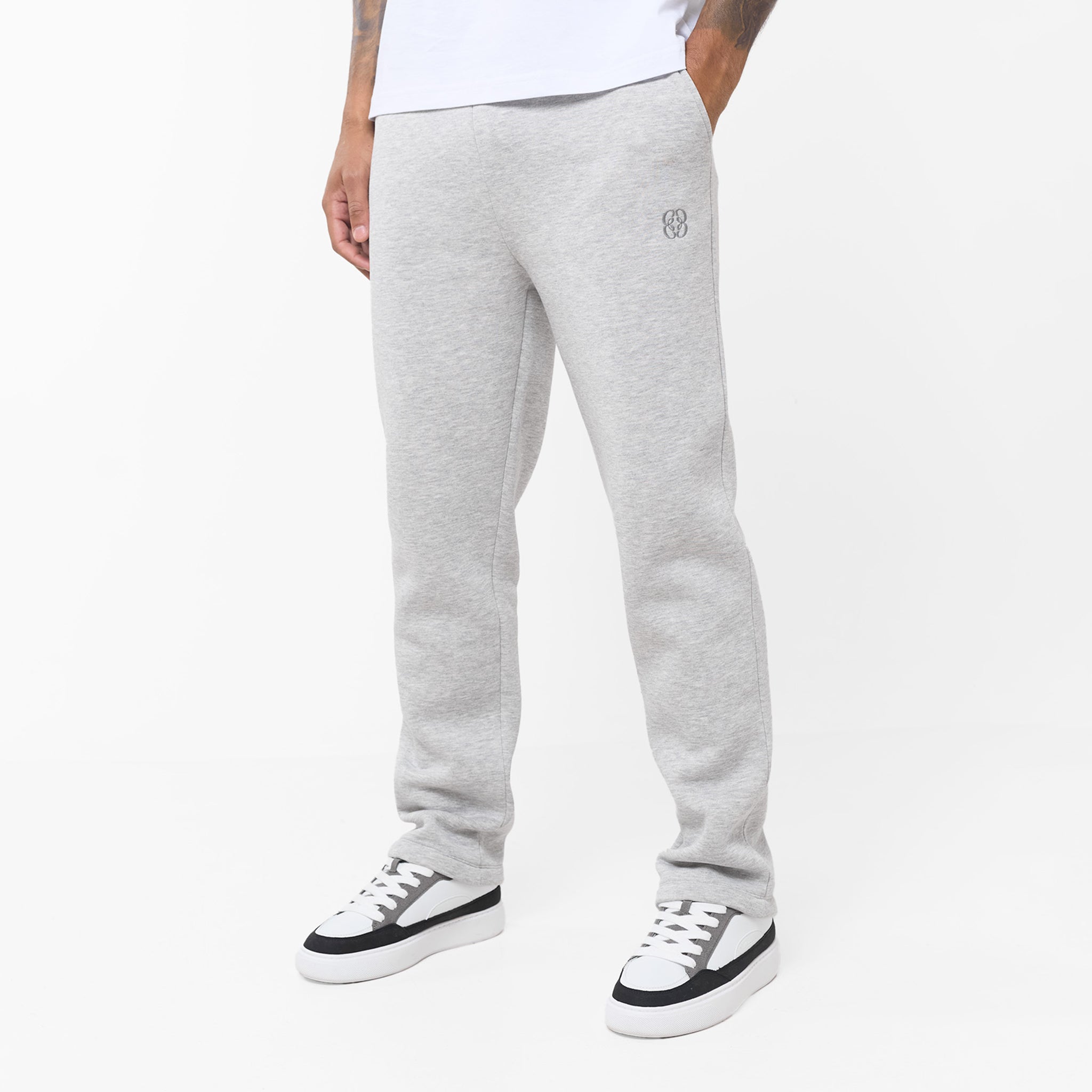 Embroidered Icon Open Hem Jogger Pants for Women - Soft Grey Marl Casual Sweatpants | Lounge, Yoga, Running & Everyday Wear