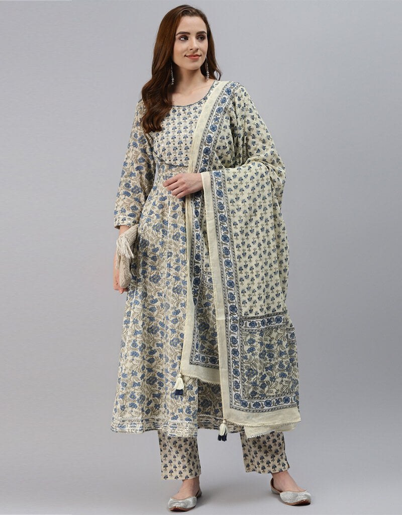 Blue and White Cotton Pant Suit for Women - Comfortable Business Casual Outfit for Office, Travel & Special Occasions