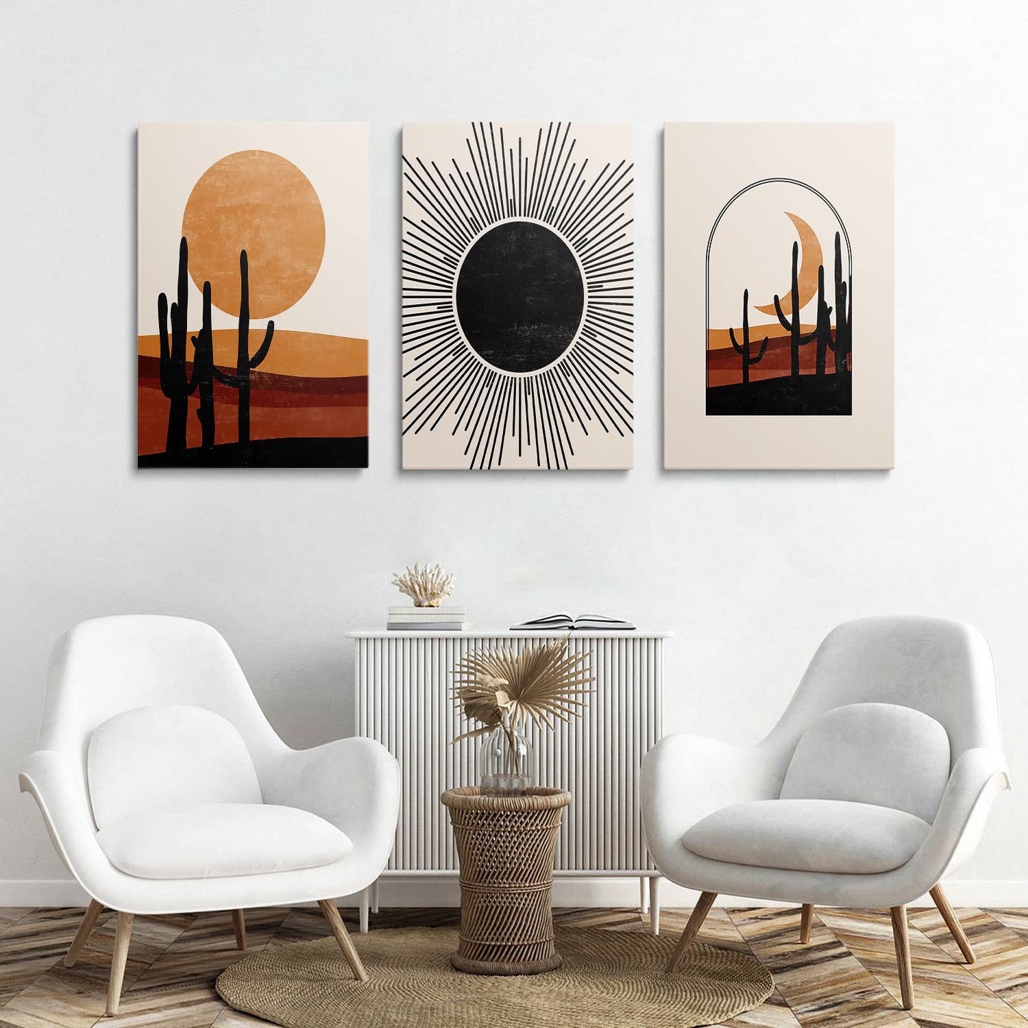 GUBIYU Set of 3 Modern Boho Art Prints - Abstract Minimalist Wall Decor with Faces, Hands, Moon & Sun Design (16x24 Inches) - Perfect for Bedroom, Living Room, Bathroom or Office Decor