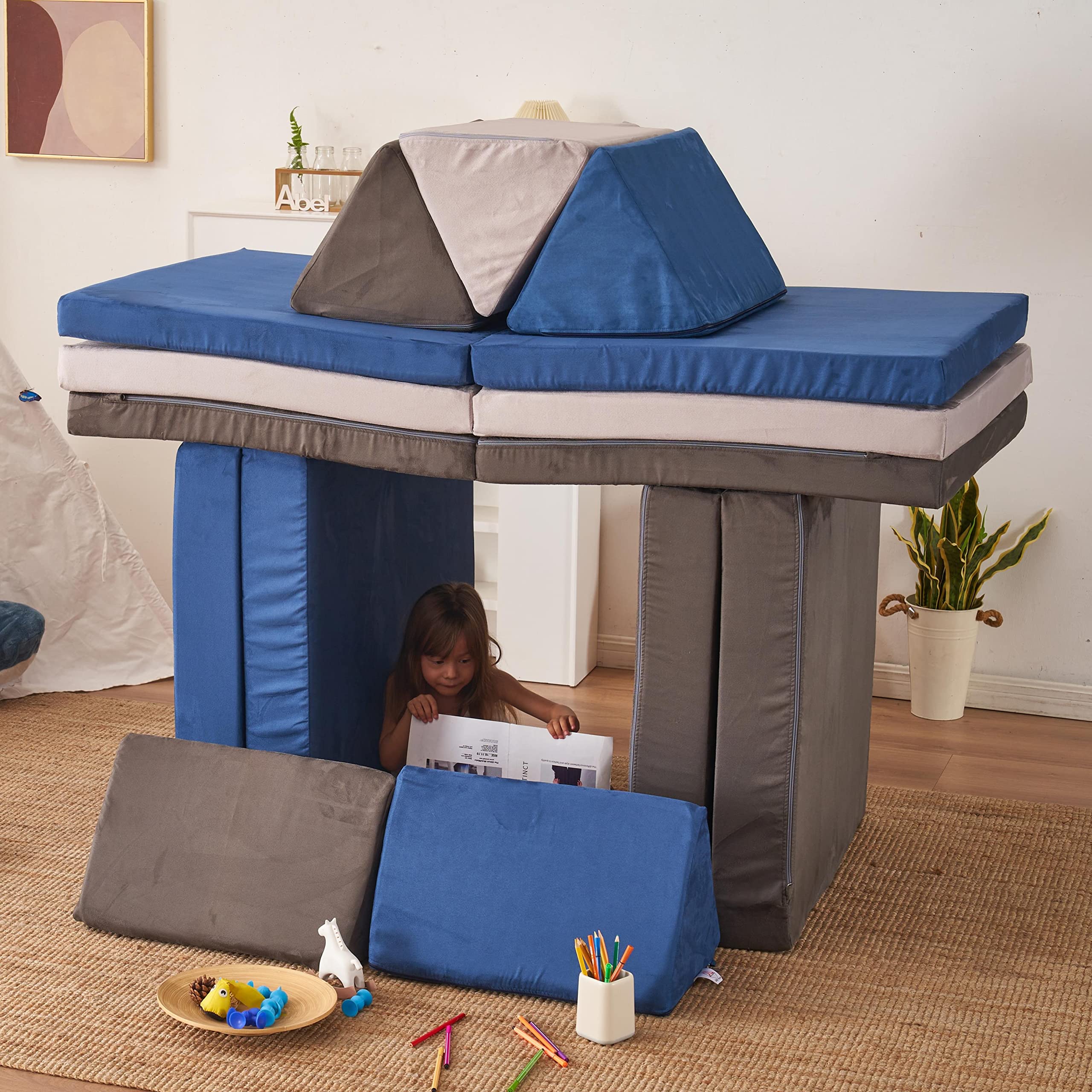 Jela Kids Couch - 8PCS Modular Floor Sofa for Family, Playhouse Play Set for Toddlers & Adults, Indoor Foam Play Couch (66