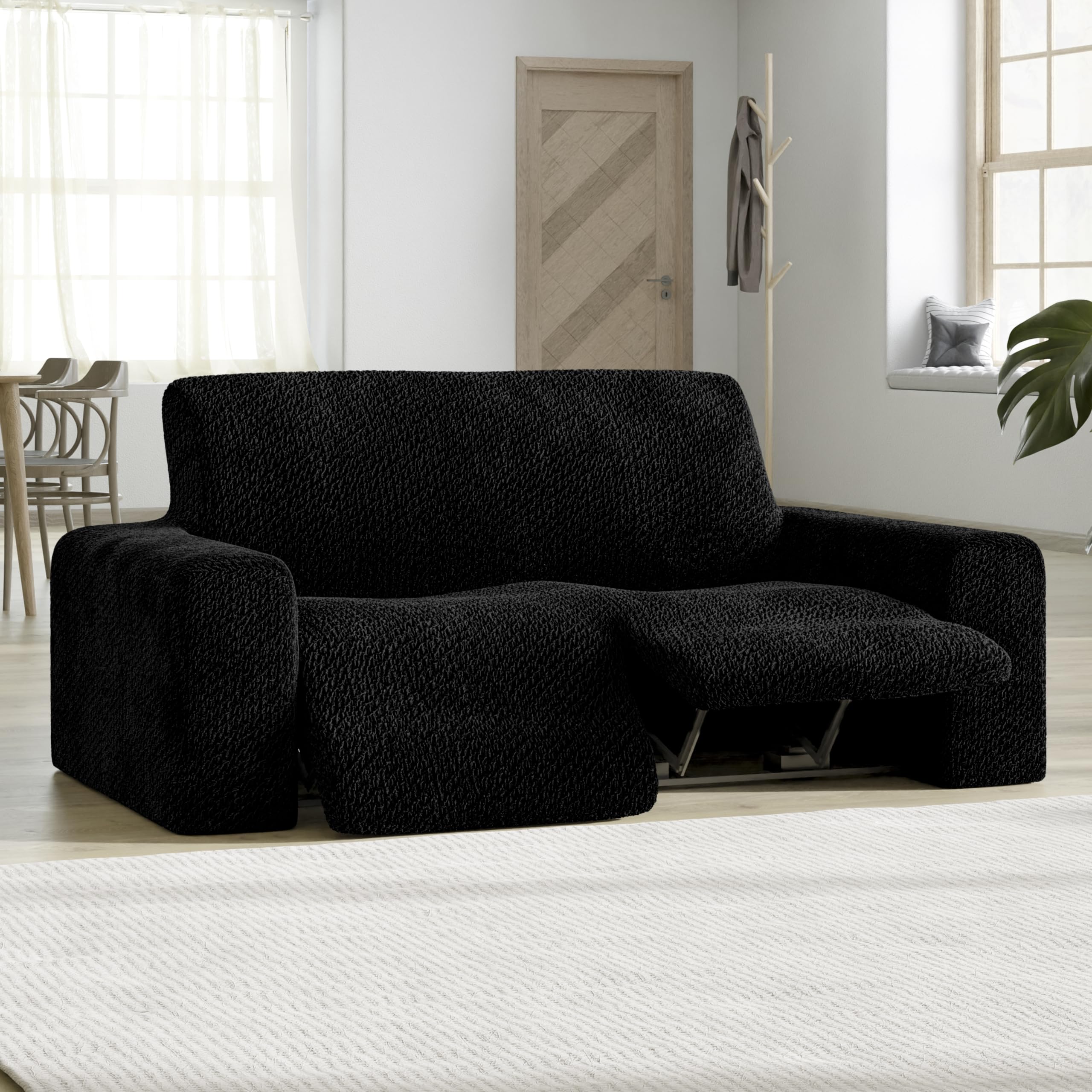 PAULATO BY GA.I.CO. Recliner Loveseat Cover - 2 Seater Stretch Sofa Slipcover - Soft Velvet Polyester Fabric Protector - Form Fit 1-Piece Furniture Cover - Black | Perfect for Living Room, Home Theater & Office Recliners