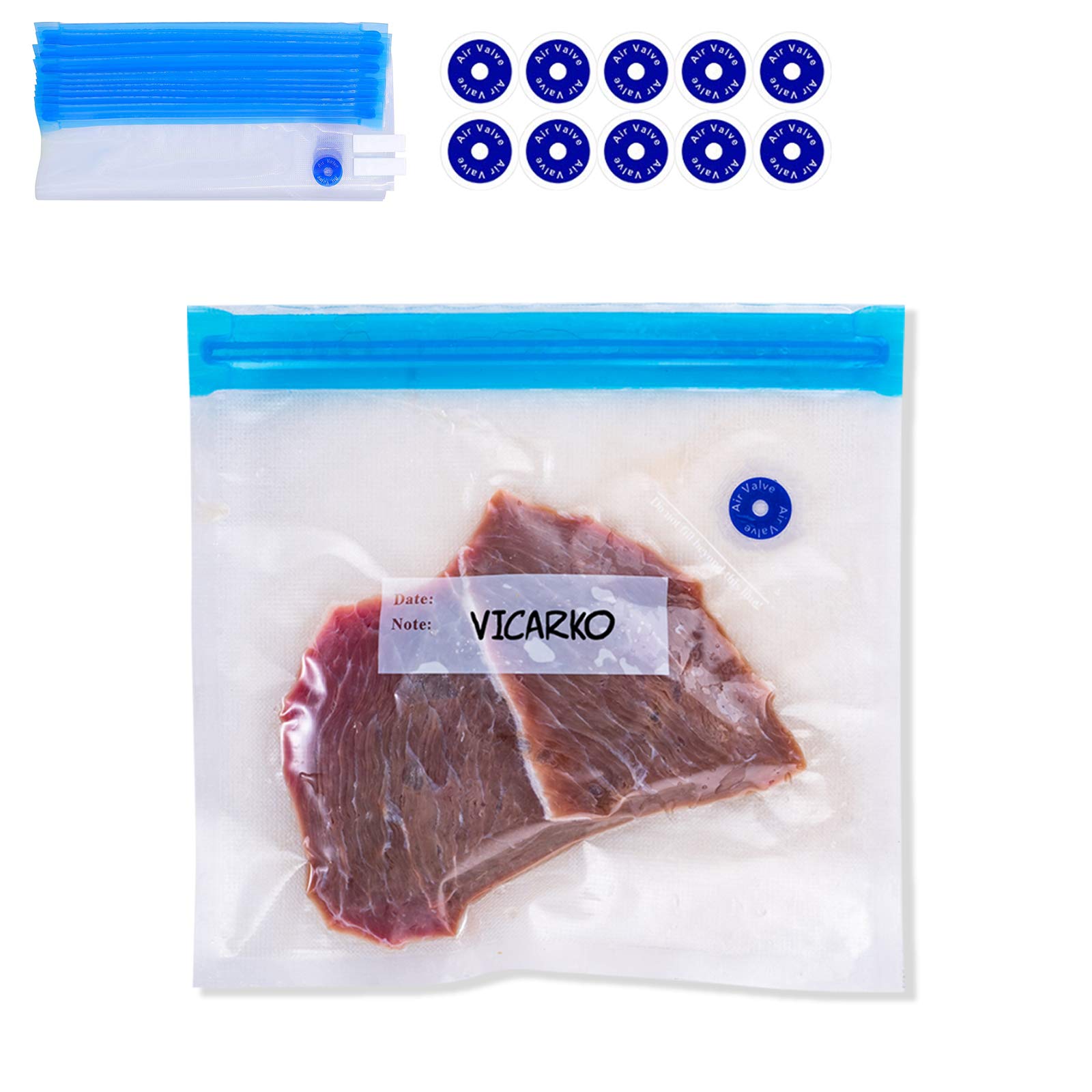 VICARKO 30 Pack Reusable Vacuum Sealer Bags for Food Storage - 2.9L BPA Free Double Layer Vacuum Zipper Bags (11.0 x 10.5 Inches) - Perfect for Meal Prep, Sous Vide & Freezer Organization