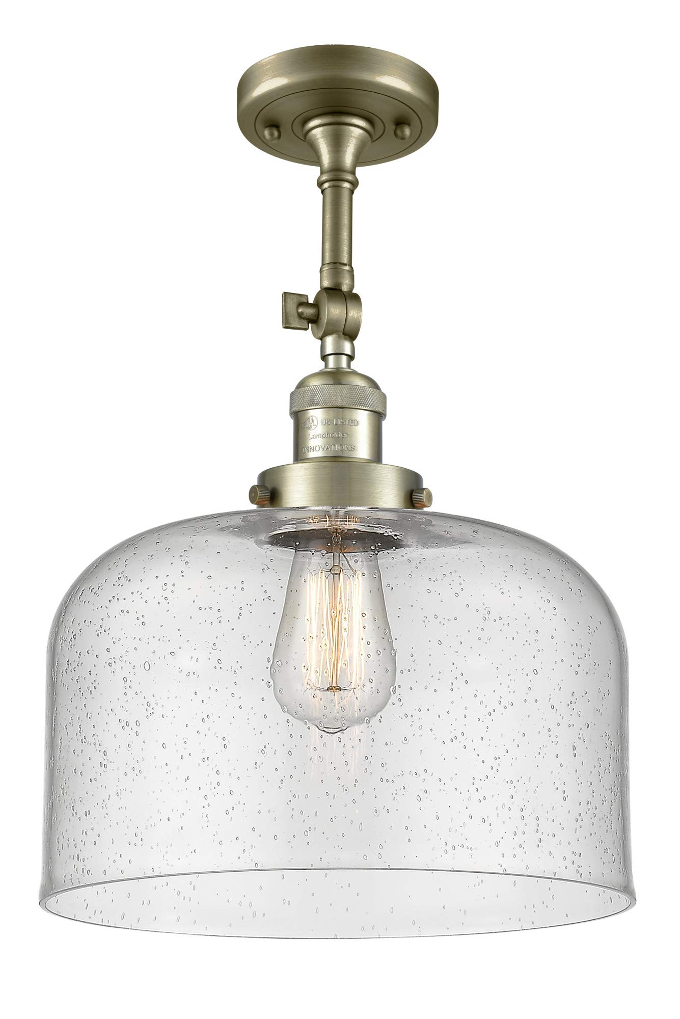 Innovations Lighting 201F-AB-G74-L X-Large Bell 1 Light Semi-Flush Mount Ceiling Fixture - Franklin Restoration Collection - Vintage Style Lighting for Dining Room, Bedroom & Entryway