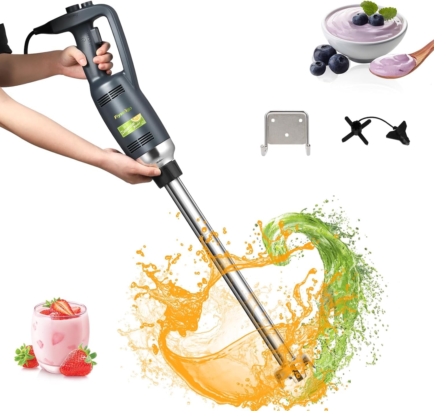 Commercial Heavy Duty Immersion Blender - 500W Variable Speed Handheld Mixer (4000-16000 RPM) with 20-Inch Removable Shaft & 50-Gallon Capacity - Professional Multifunction Stick Emulsifier for Large Batch Cooking, Catering, and Commercial Kitchens