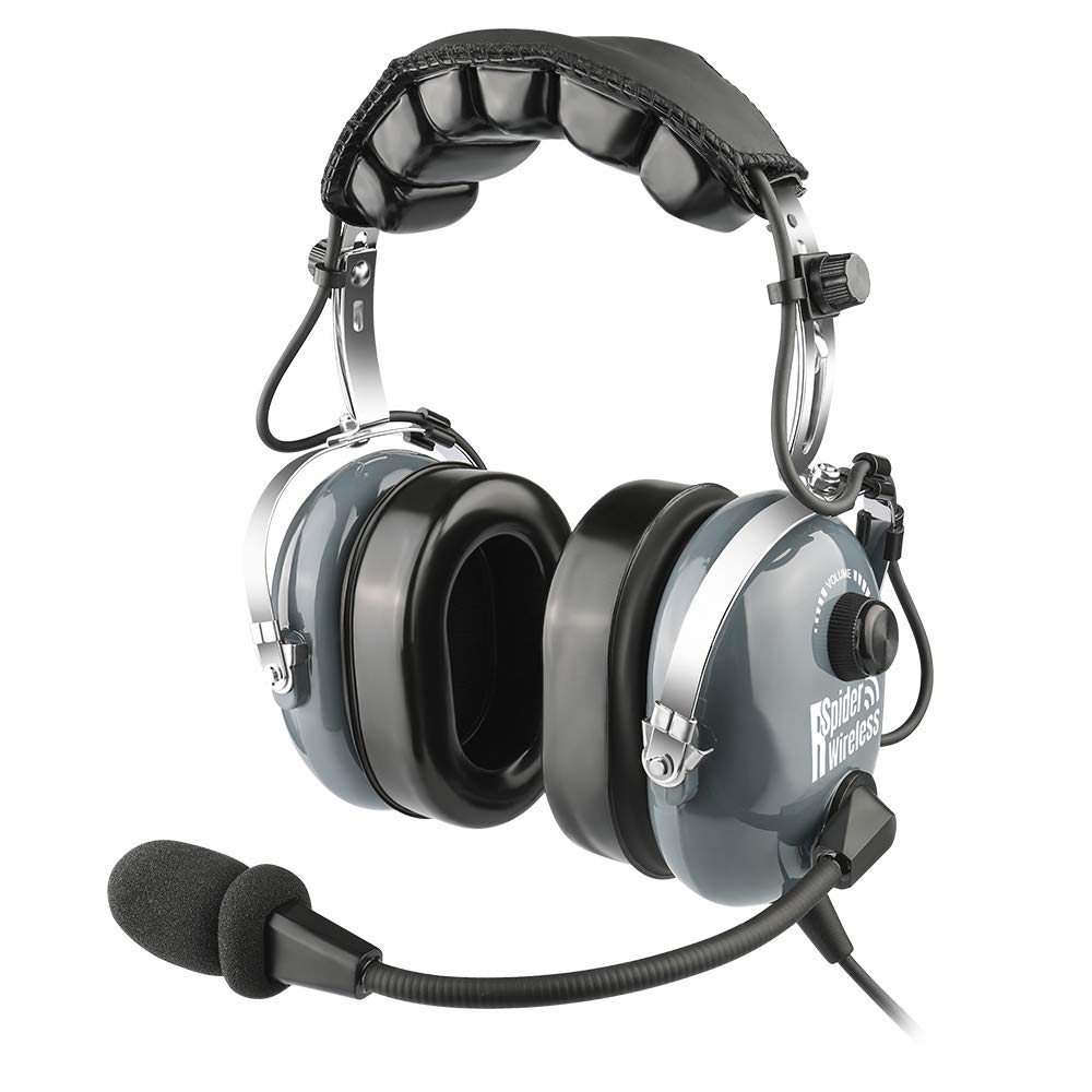 Professional Aviation Pilot Headset with Comfortable Gel Ear Seals - Passive Noise Cancelling, Dual Plug & Aux Inputs - Includes Carrying Case (Grey) - Perfect for Flight Training, Cockpit Communication & Air Traffic Control