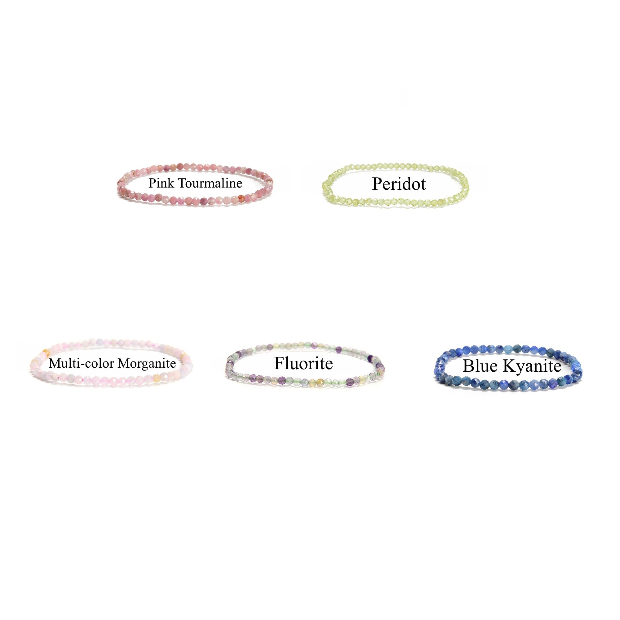 Natural Gemstone Faceted Round Beaded Elastic Bracelet - 2mm, 3mm, 4mm Sizes - 7.5