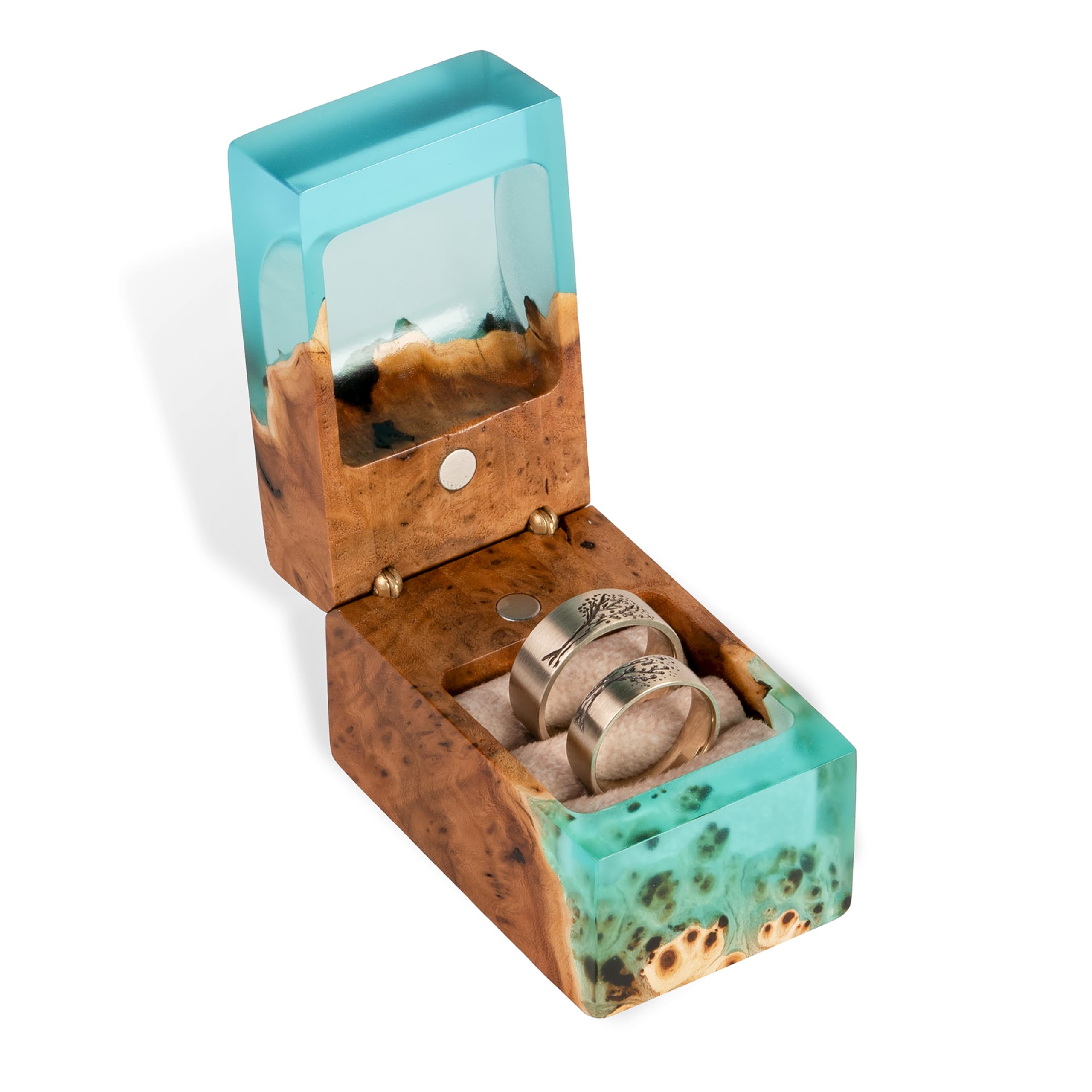 Exquisite Handcrafted Wooden Engagement Ring Bearer Box - Unique Proposal Ring Box for Wedding Day - Double Ring Holder for Women & Men - Aqua Blue - Perfect for Proposals, Vow Renewals & Anniversary Gifts