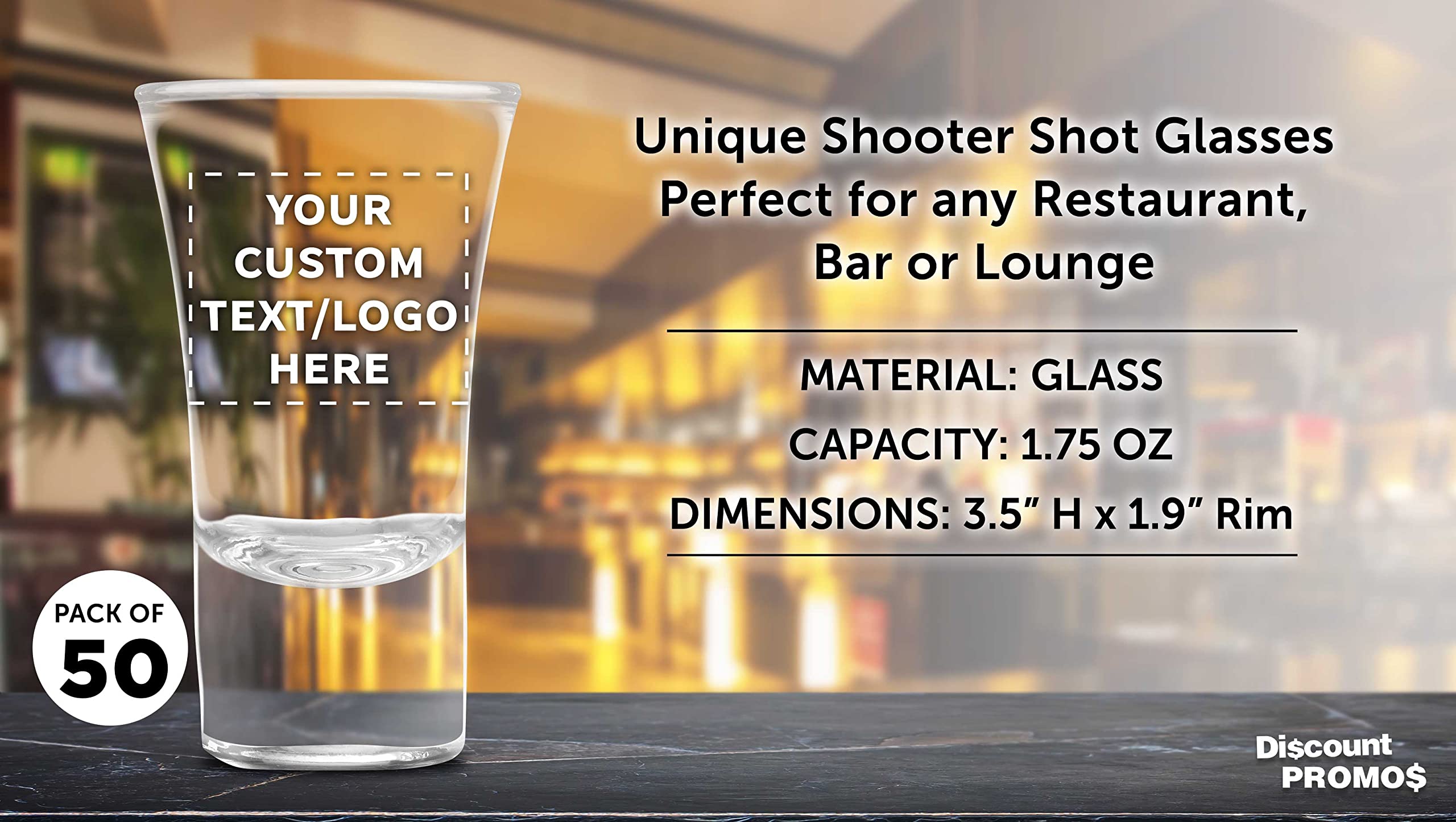 Custom 2 oz. Lord Shooter Etched Shot Glasses - 50 Pack with Personalized Text & Logo - Clear Bar Glassware for 21st Birthday Parties, Bachelor Parties & Nightclubs - Perfect for Cocktail Bars, Home Bars & Gifts