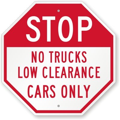 SmartSign Stop - No Trucks, Low Clearance Cars Only 18x18 Inch Aluminum Traffic Sign - Perfect for Parking Lots, Driveways & Restricted Areas