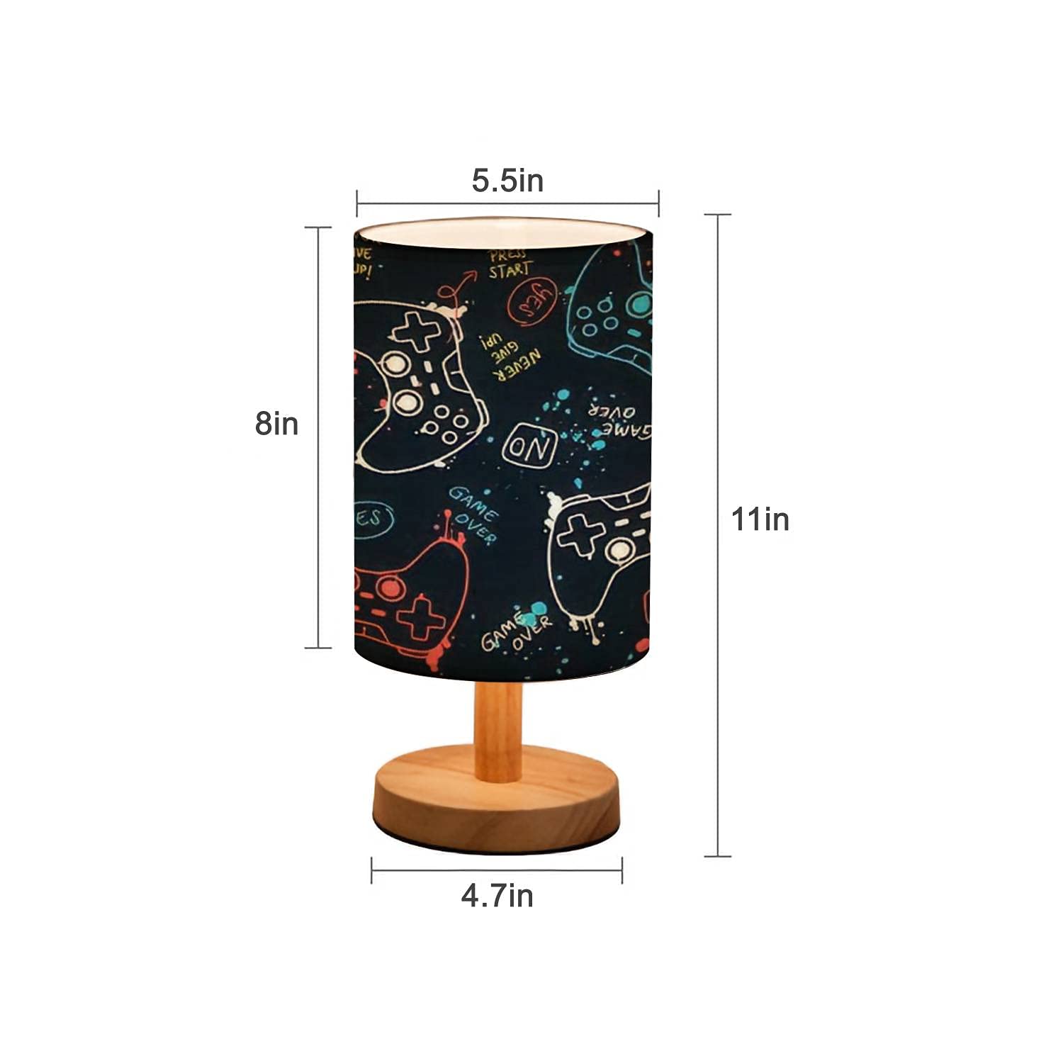 Minimalist Wooden Bedside Table Lamp with Flaxen Fabric Shade - Solid Wood Base Nightstand Lamp with Joystick Gamepad Design for Bedroom, Living Room & Office - Perfect for Gaming Rooms, Reading Nooks and Cozy Home Decor