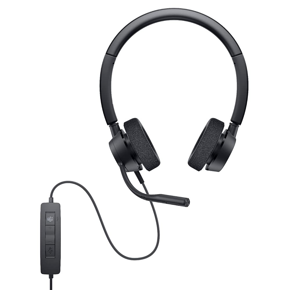 Dell WH3022 Pro Stereo Headset with Noise Cancelling - Black Computer Headphones for Office, Gaming & Online Meetings | Comfortable Over-Ear Design with Mic for PC, Laptop & Mobile Devices