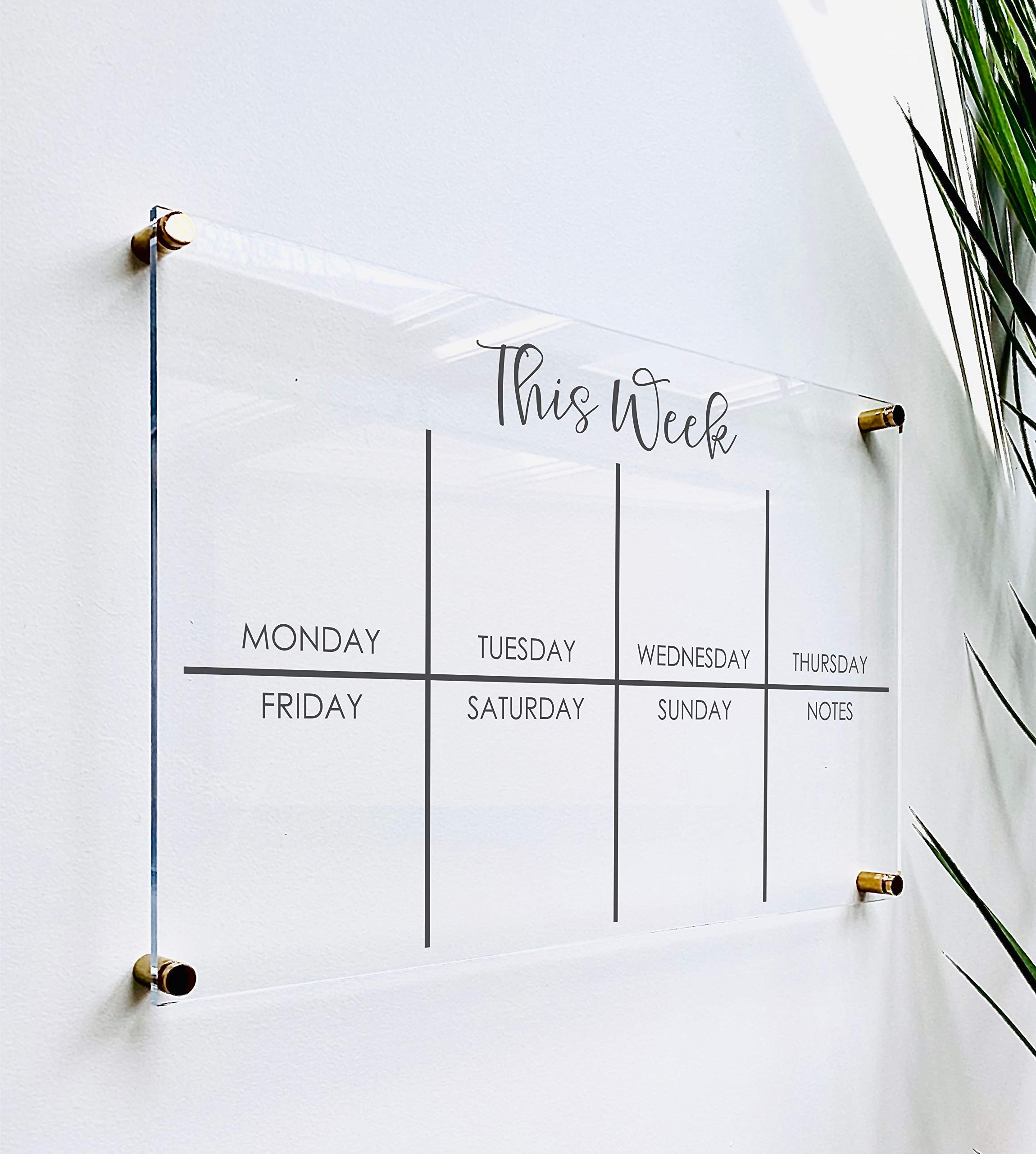 Large Clear Acrylic Weekly Wall Calendar | Dry-Erase Whiteboard for Office, Home & School Organization - Perfect for ADHD Planning, Family Schedules & Productivity Tools (12