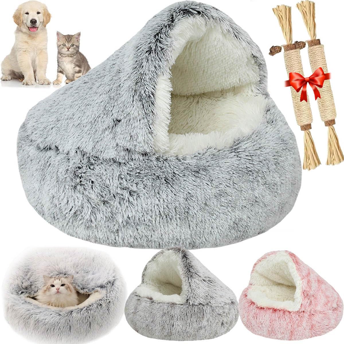 Cozy Cat Nest Bed with Removable Cover - Soft & Warm Pet Bed for Small Cats & Dogs (Grey, Large 50cm) - Perfect for Indoor Lounging & Nap Time