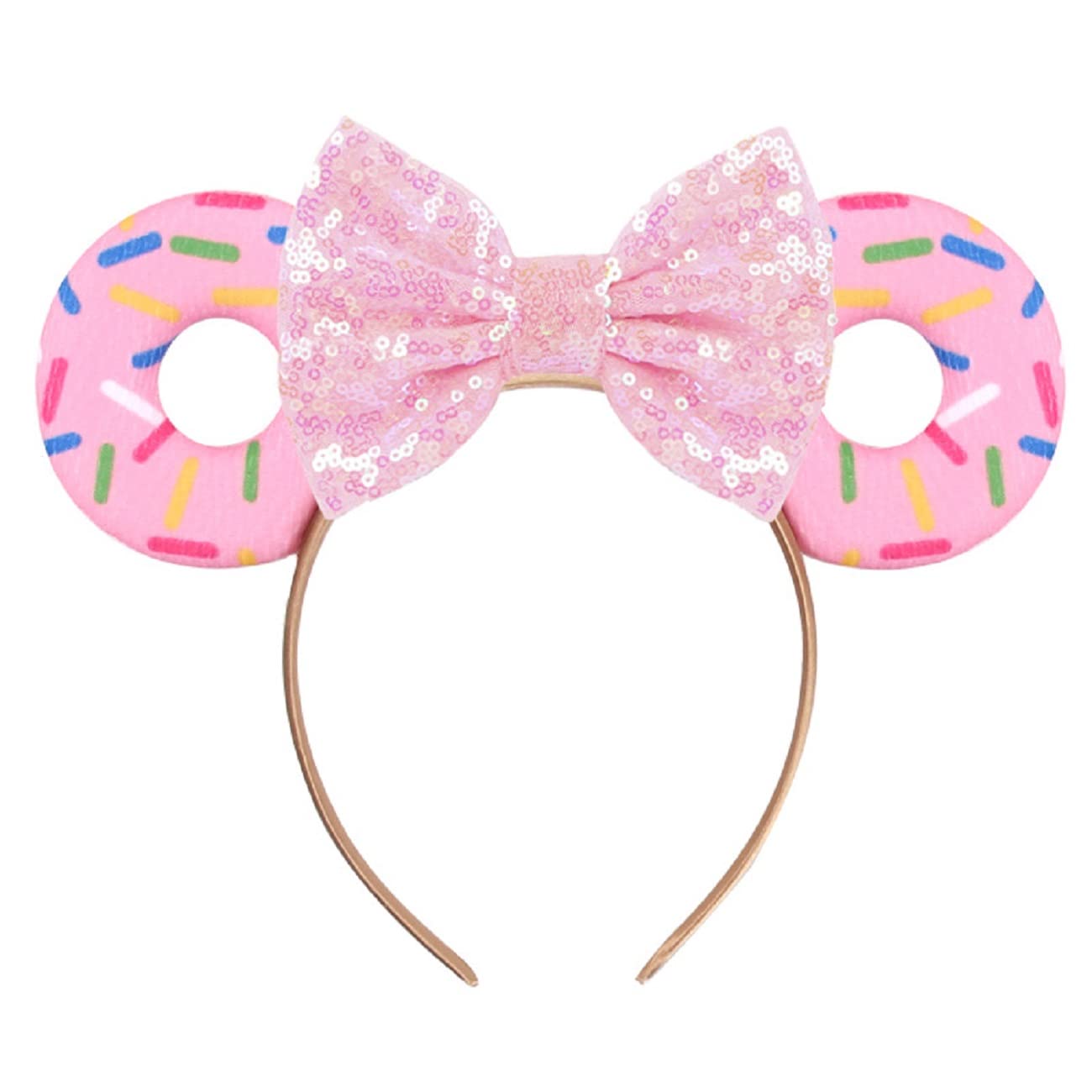 Sparkly Pink Donut Cat Ear Headband with Glitter Sequins - Christmas & Halloween Hair Accessories for Women & Girls - Perfect for Cosplay, Parties & Festive Events