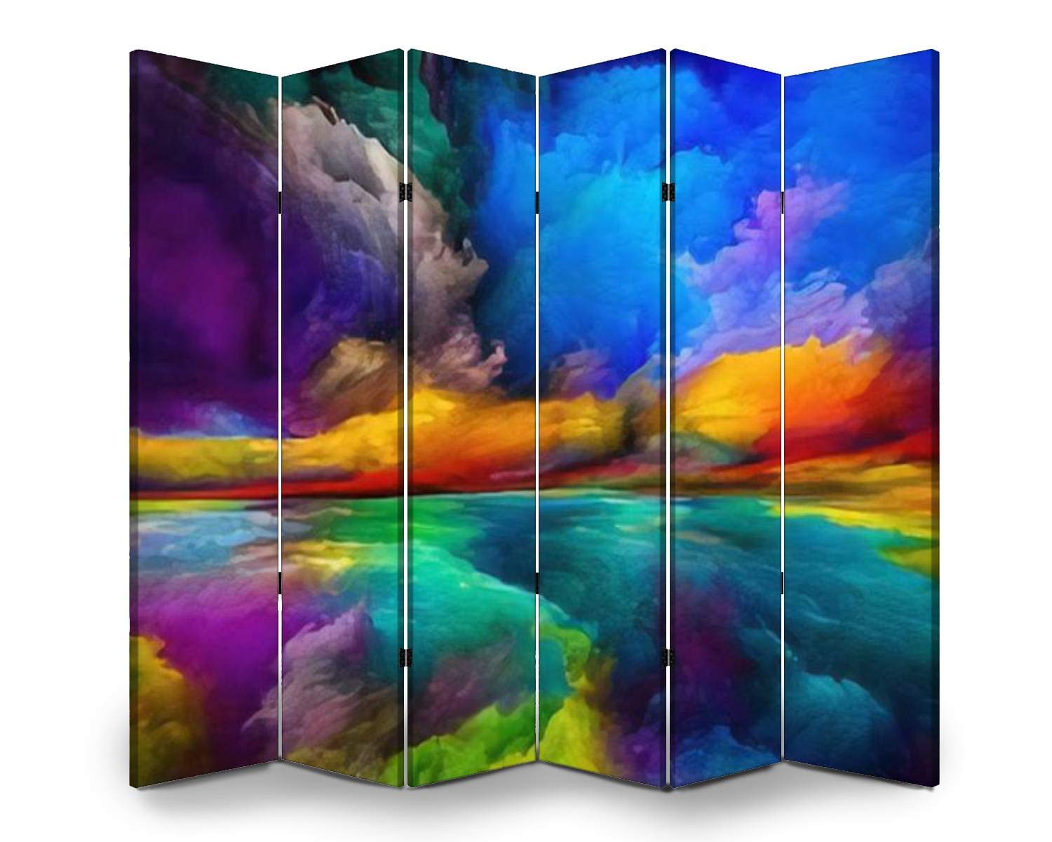 Wooden Room Divider with Spectral Mountains Design - 6-Panel Folding Privacy Screen, Dual-Sided Canvas Wall Partition for Home & Office - Perfect for Creating Private Spaces in Living Rooms, Bedrooms, or Workspaces