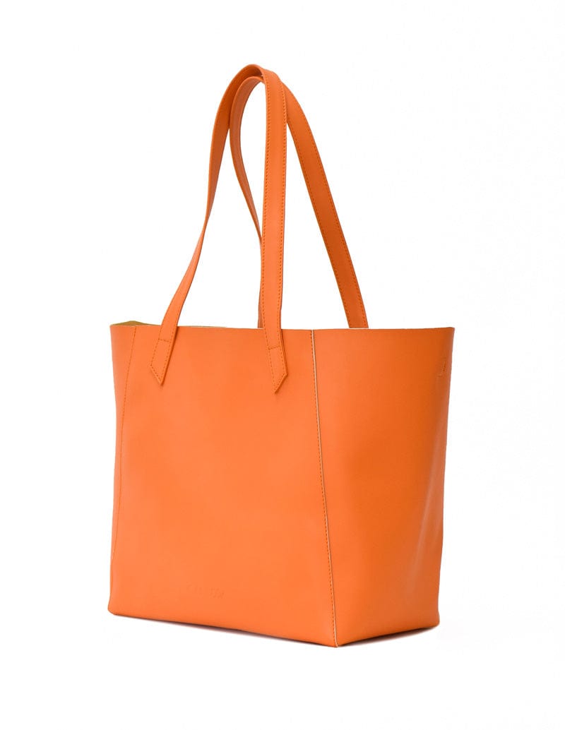 Totissimo Foldable Vegan Leather Tote Bag for Women - Stylish & Lightweight Orange Handbag for Work, Travel & Shopping