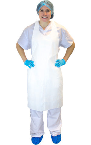 2 Mil White Polyethylene Disposable Aprons - Pack of 500 - Food Safe, Chemical Resistant - Ideal for Restaurants, Labs & Industrial Use