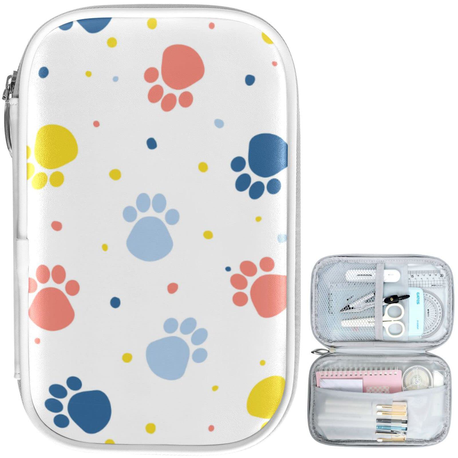 ZZKKO White Marble Pencil Bag - Dog Paw Design for School & Office Supplies