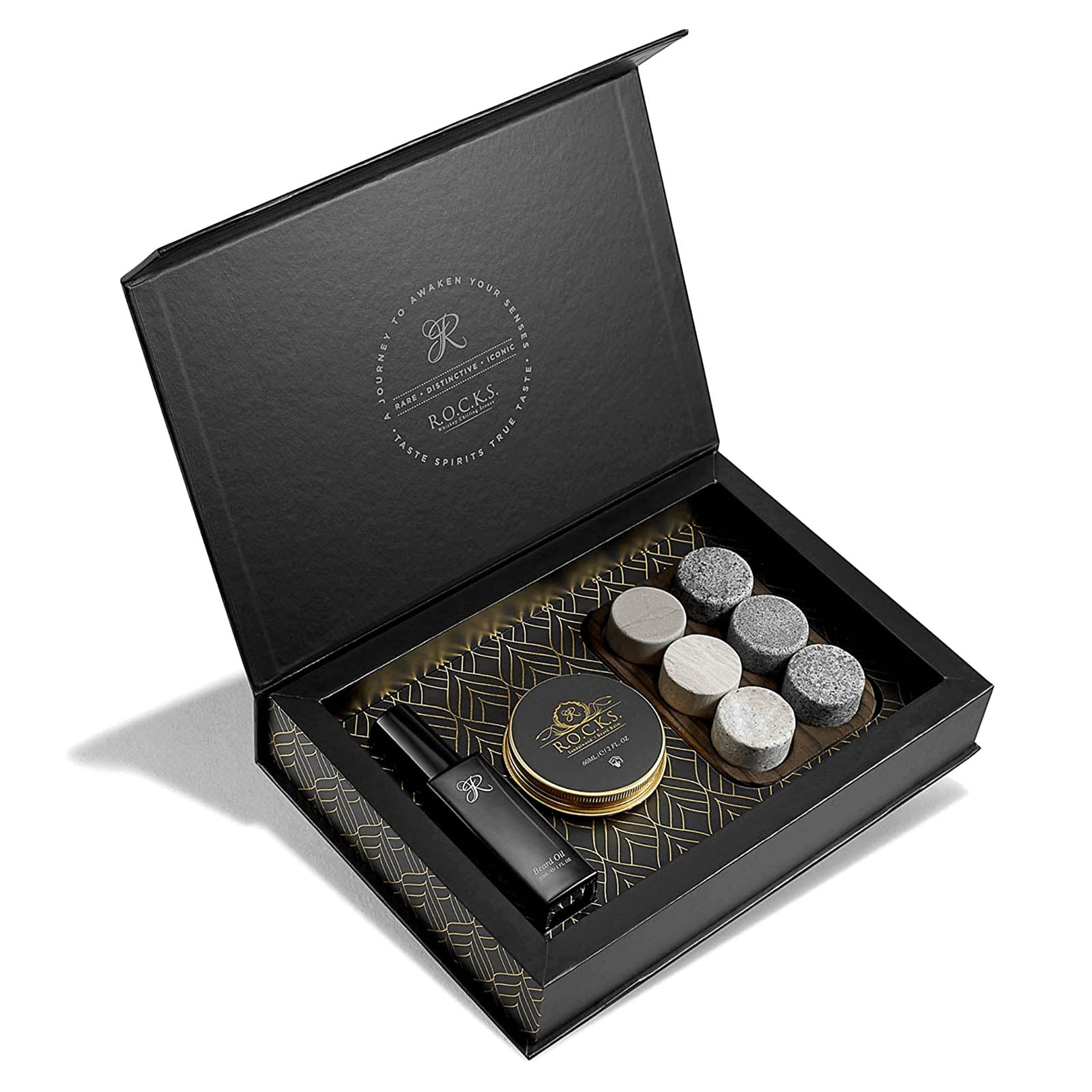 Premium Beard Grooming Kit with Natural Whiskey Stones - Complete Beard Care Set for Men with Beard Oil, Balm, Comb & Scissors - Perfect Gift for Father's Day, Birthday & Grooming Enthusiasts (Great for Travel, Home & Office Use)