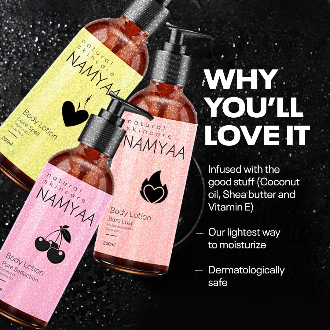 **Namyaa Nourishing Body Lotion with Aloe Vera & Coconut Oil – Long-Lasting Hydration for Dry Skin, Ultra Soft & Glowing Skin – Natural Ingredients, Fragrant – Pack of 3 (Perfect for Daily Moisturizing & Spa-Like Self-Care)**