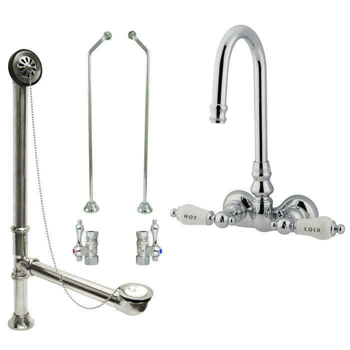 Chrome Wall Mount Clawfoot Bathtub Faucet Set with Supply Lines & Drain CC74T1 - Vintage Style Bathroom Fixture for Classic & Modern Bathroom Decor
