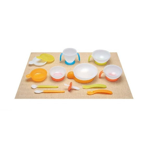 Combi 13-Piece Baby Feeding Set - BPA-Free Plastic Tableware with Spoons, Forks & Plates - Perfect for Toddlers Learning to Eat Independently at Home or Daycare