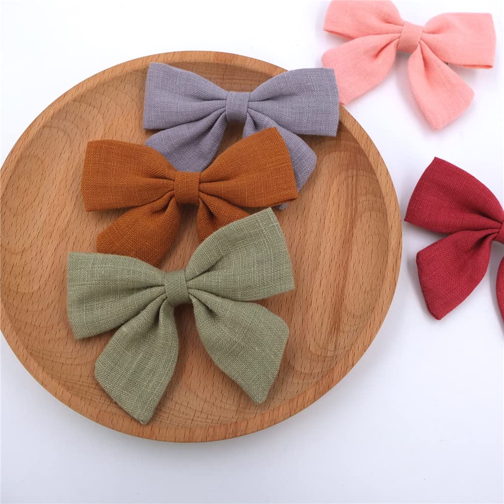 12 PCS Linen Bow Hair Clips for Baby Girls - Alligator Clips Hair Accessories for Infants & Toddlers - 3.2