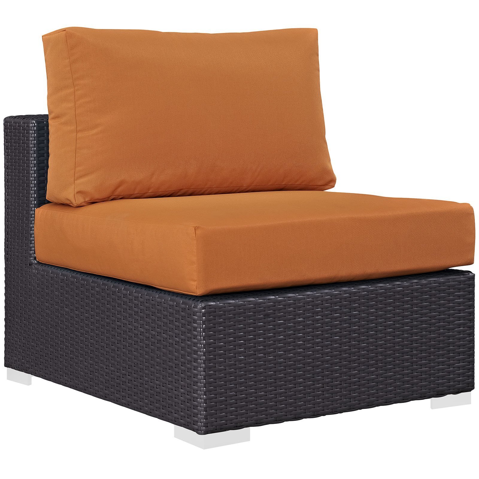 Modway Convene Wicker Rattan Outdoor Patio Sectional Sofa Armless Chair - Espresso & Orange Finish - Perfect for Backyard, Garden, Poolside & Patio Relaxation