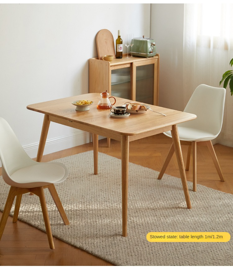 Solid Oak Wood Extendable Dining Table - Expandable for 6 to 8 People - Perfect for Small Spaces & Family Gatherings