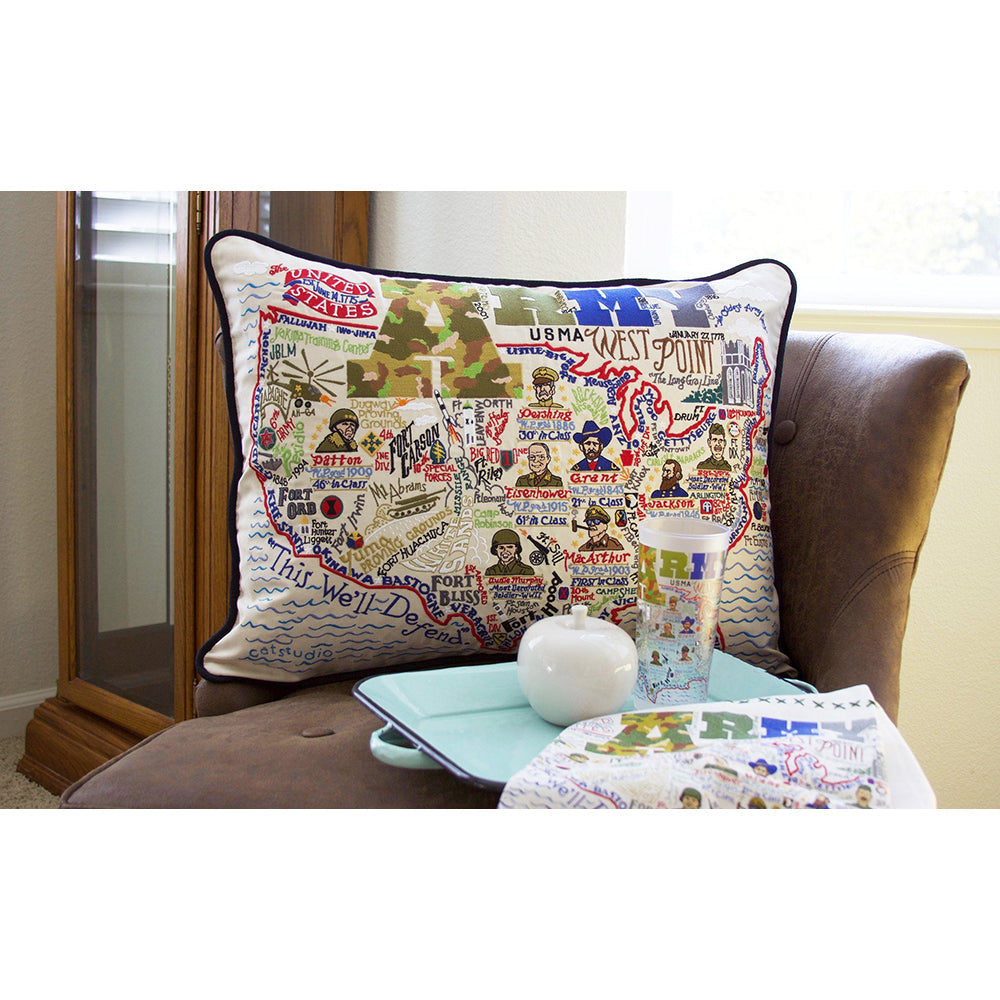 Military Style Large Hand Embroidered Throw Pillow - Perfect for Home Decor, Sofa, Bed & Couch Accessories