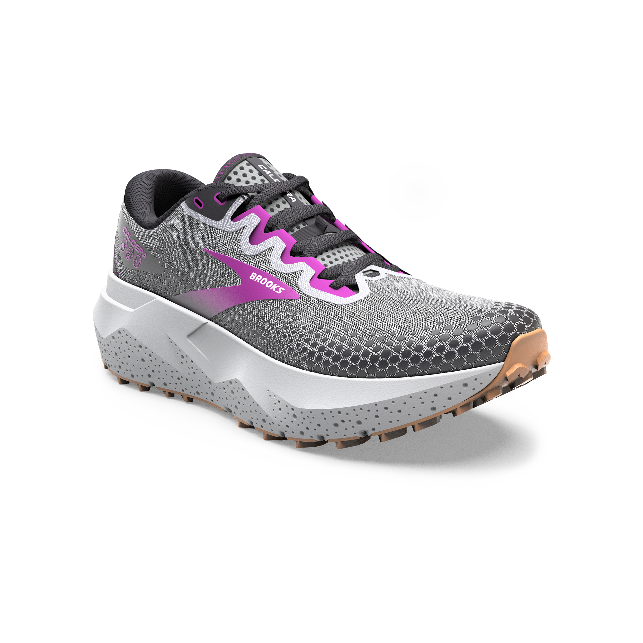 Brooks Caldera 6 Women's Trail Running Shoes (B Width) - Oyster/Blackened Pearl/Purple | Lightweight Cushioned for Hiking, Jogging & Outdoor Adventures