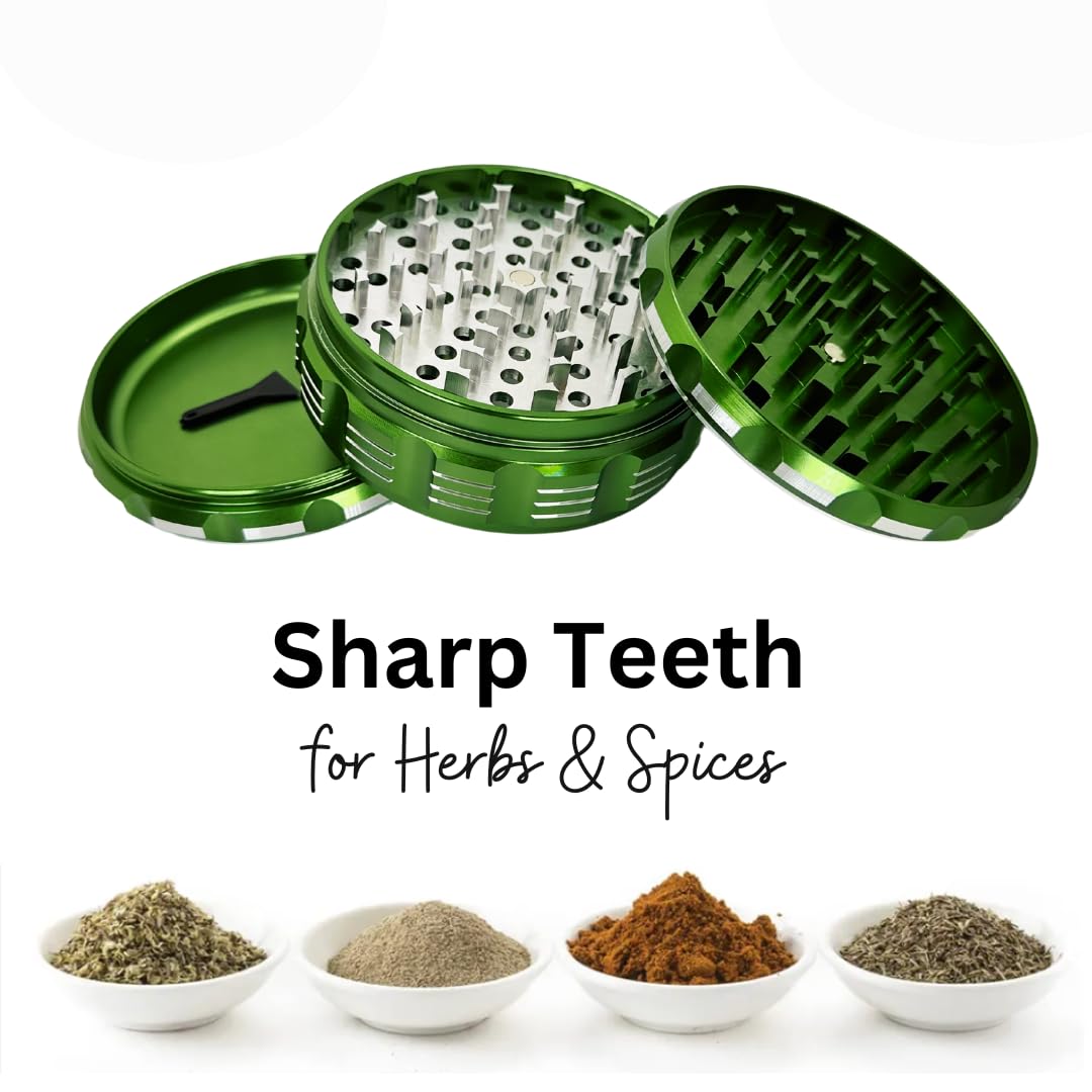 4 Inch Aluminum Alloy Herb Grinder - 3 Layer Spice Crusher with Pollen Catcher, Portable for Home & Travel Use (Forest Green) | Perfect for Grinding Herbs, Spices & Tobacco On-The-Go
