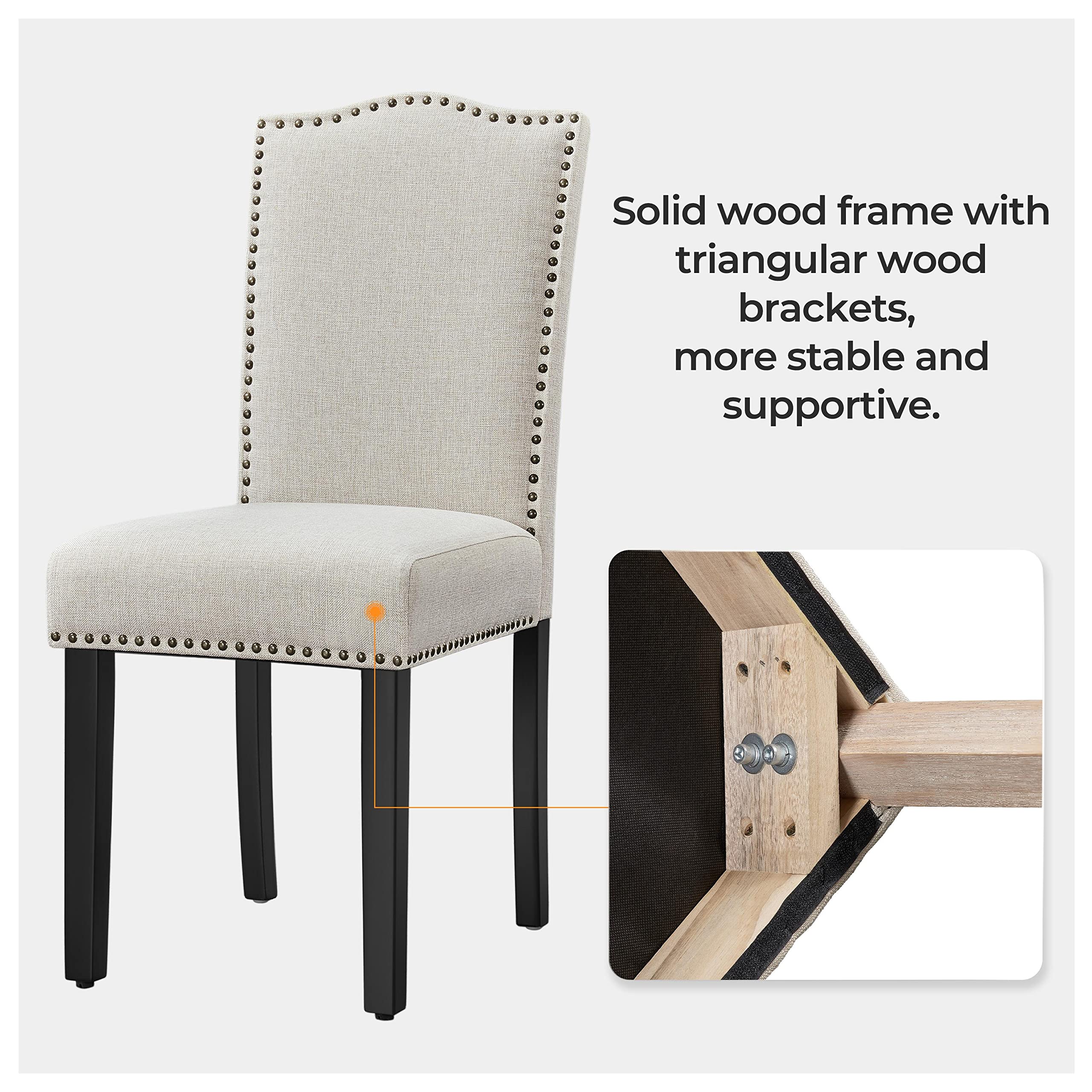 Topeakmart High Back Padded Dining Chairs with Wood Legs - Classic Fabric Upholstered Chairs for Home, Restaurant & Office - Set of 6 Beige Chairs for Dining Room, Living Room & Kitchen