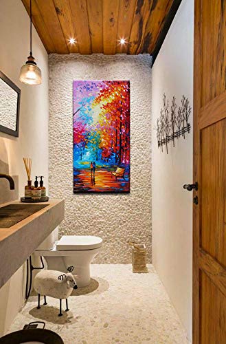 Tyed Art - Modern Abstract Landscape Oil Painting on Canvas, Textured Tree Art with Palette Knife Technique, Large Wall Art 24x48 Inch for Living Room, Bedroom & Office Decor